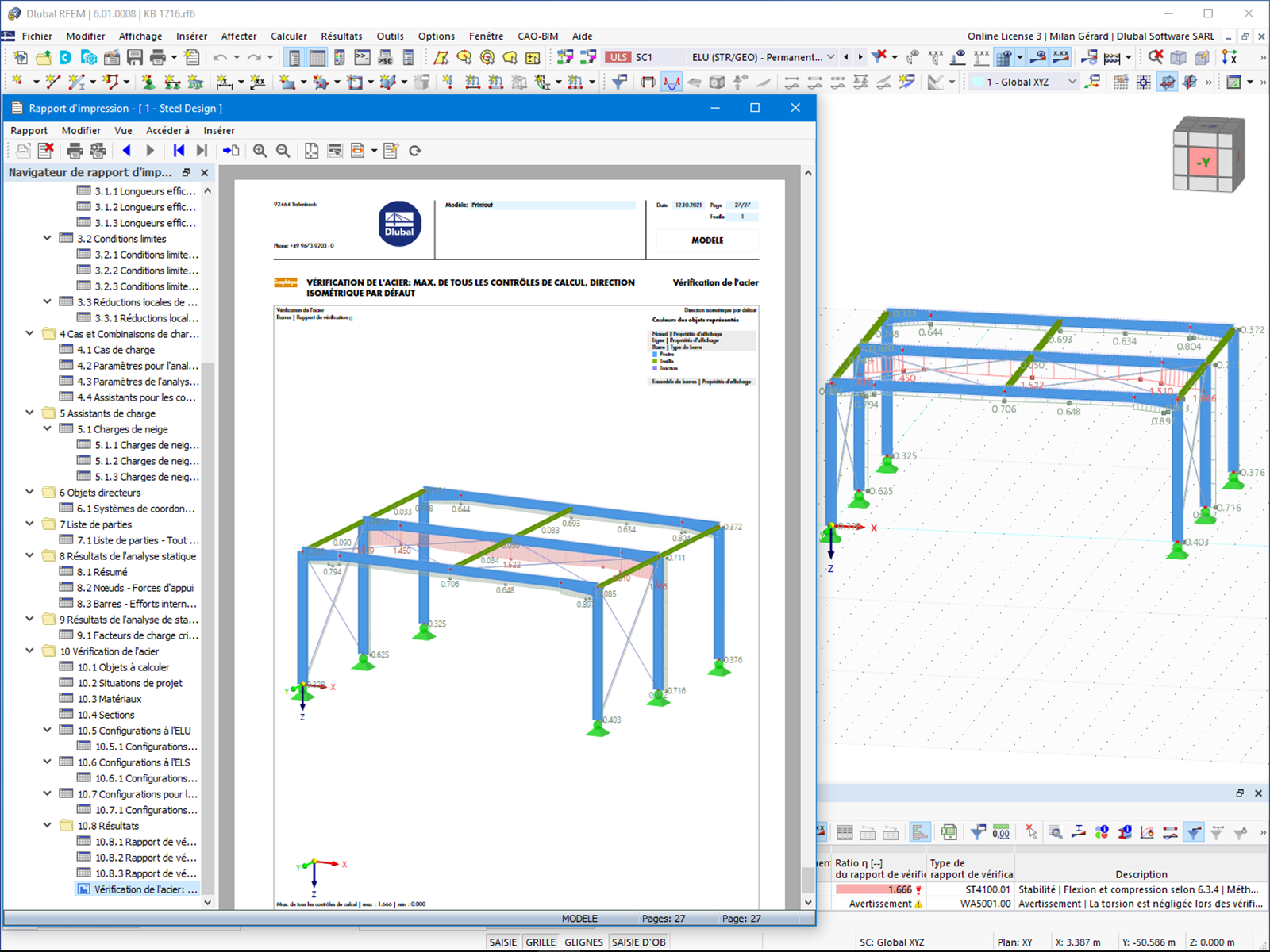 Travail simultané dans le logiciel et dans le rapport d’impression dans RFEM 6