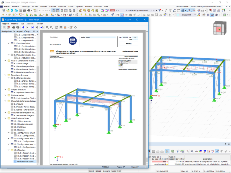 Travail simultané dans le logiciel et dans le rapport d’impression dans RFEM 6