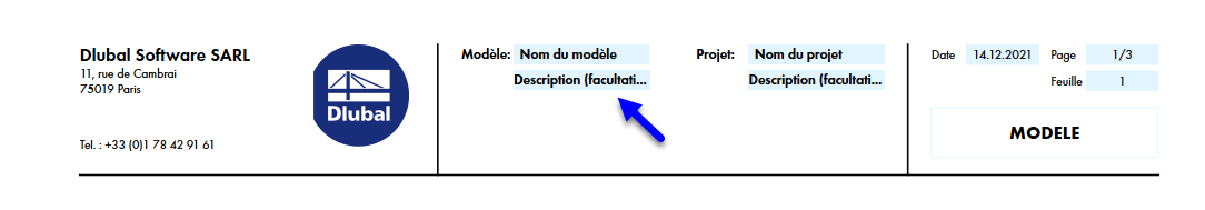 Description du modèle dans le rapport d’impression