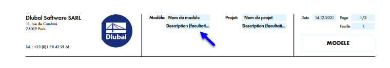 Description du modèle dans le rapport d’impression