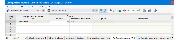 Assigner la configuration pour l’ELS aux barres sélectionnées