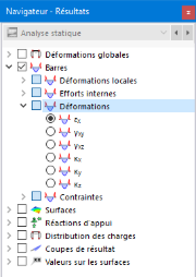 Sélection des déformations de barres dans le navigateur
