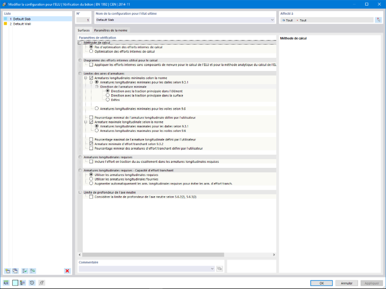 Paramètres de configuration ELU