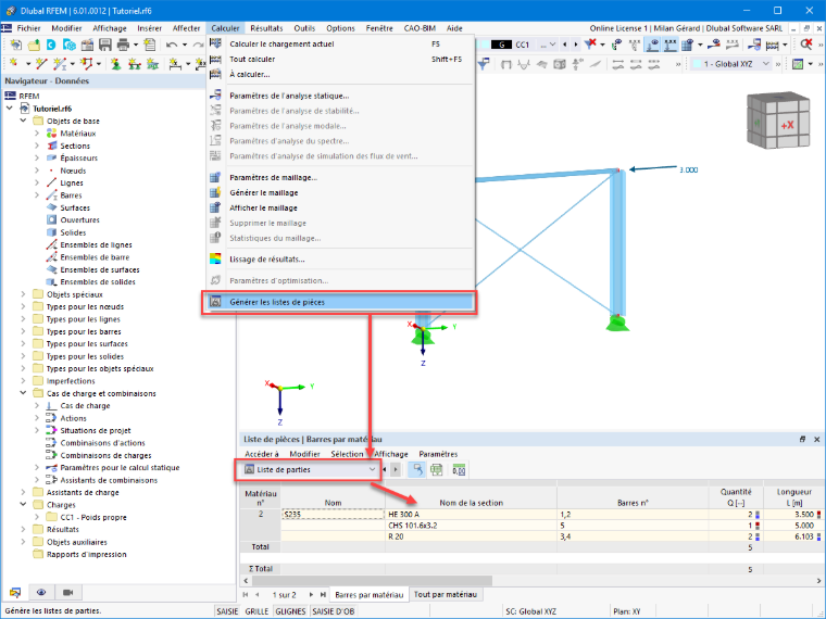 FAQ 005145 | Comment puis-je générer des listes de pièces dans RFEM 6 et RSTAB 9 ?