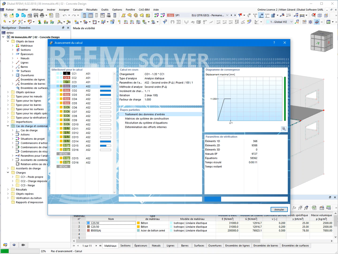 Vérification du poinçonnement des structures en béton armé dans RFEM 6 avec graphique pour vérification des efforts internes.