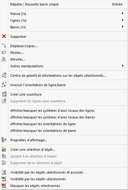 Fonctions du programme dans le menu contextuel de l’objet