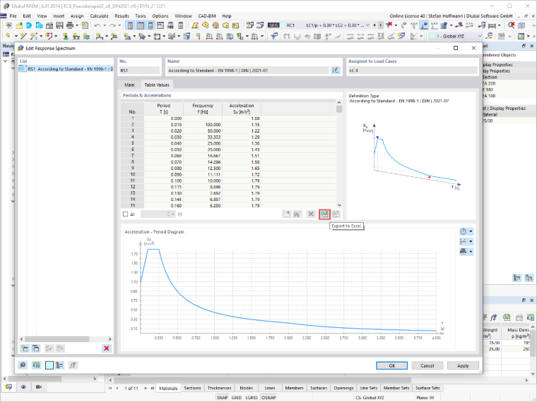 FAQ 005181 | Puis-je exporter un spectre de réponse de RFEM 6 et l'utiliser dans RFEM 5, par exemple ?