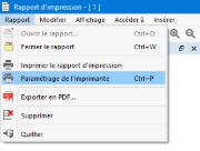 Ouverture des paramètres de l’imprimante dans le menu du rapport d’impression