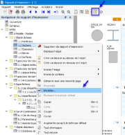Bouton « Modifier le rapport d’impression » et menu contextuel