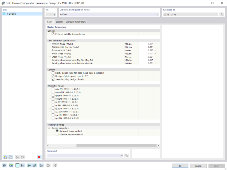 Configuration pour l’ELU
