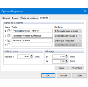 Options d’impression, Légende