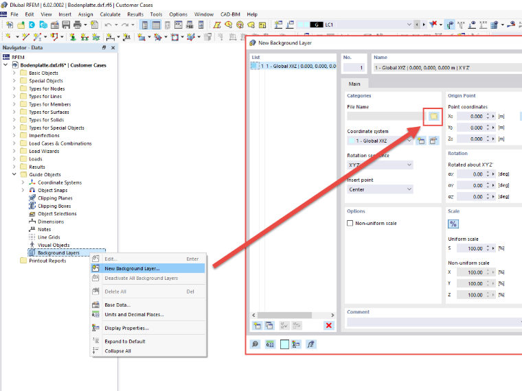 FAQ 005220 | Comment insérer un fichier DXF comme couche d'arrière-plan dans RFEM 6 ou RSTAB 9 ?