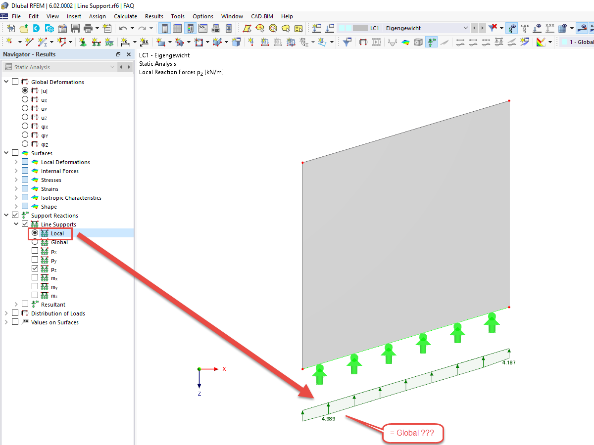 FAQ 005221 | Je n'obtiens aucune réaction d'appui local sur les appuis linéiques dans RFEM 6. Comment dois-je procéder pour les obtenir ?