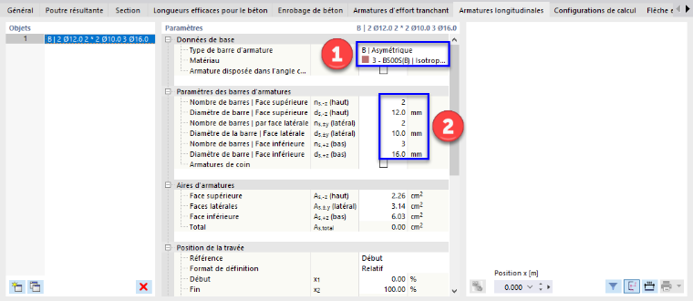 Définition des armatures longitudinales