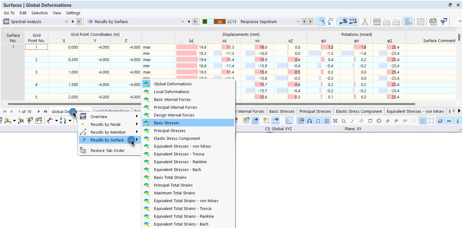 Menu contextuel pour les onglets du tableau