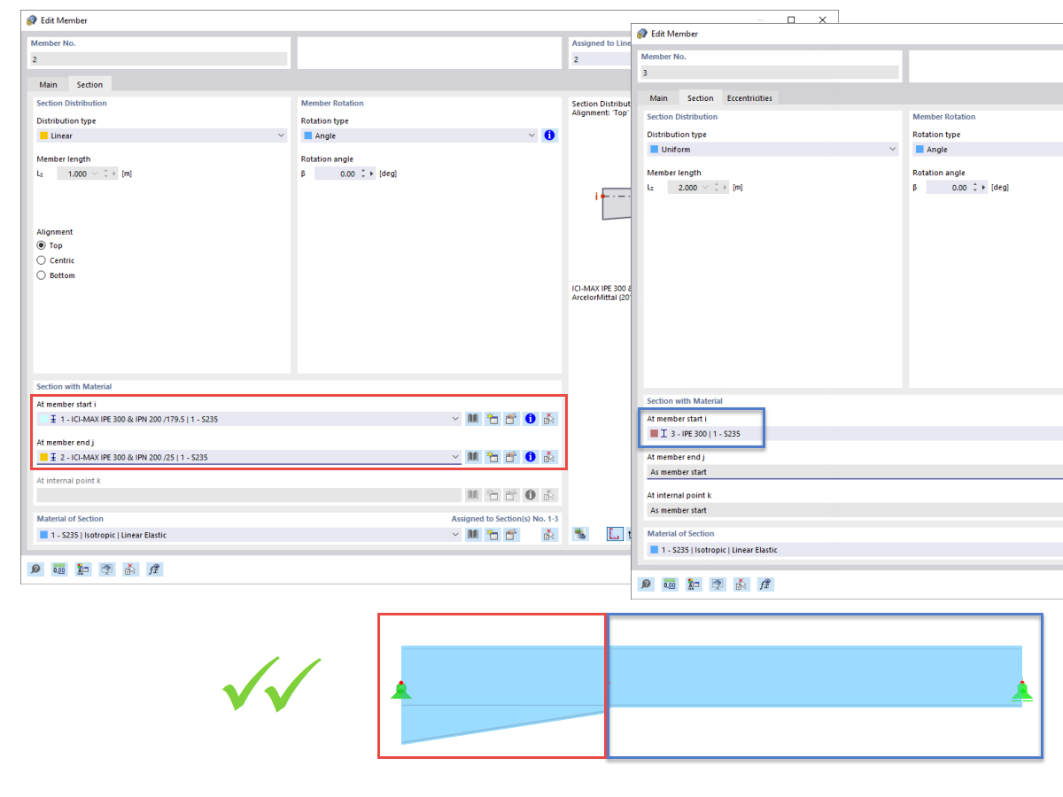 FAQ 005225 | Je souhaite modéliser une poutre de portique avec une section à inertie variable. Pour ce faire, j'ai créé une barre avec la distribution de section « Jarret ...
