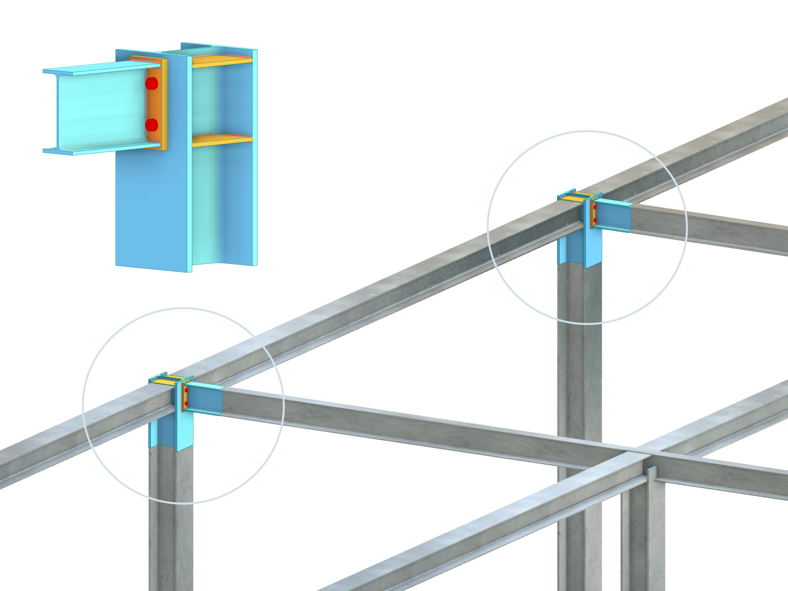 Assemblage en acier inséré dans la structure