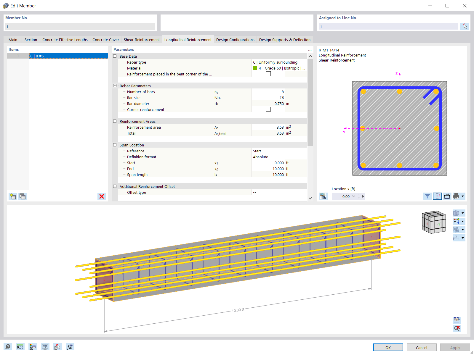 Base de connaissance 001733 | Vérification de poteaux en béton armé selon l'ACI 318-19 dans RFEM 6