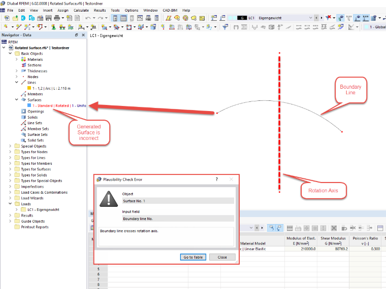 FAQ 005250 | Je souhaite créer une surface symétrique en rotation dans RFEM. Cependant, la surface de révolution n’est pas créée. Pourquoi ?