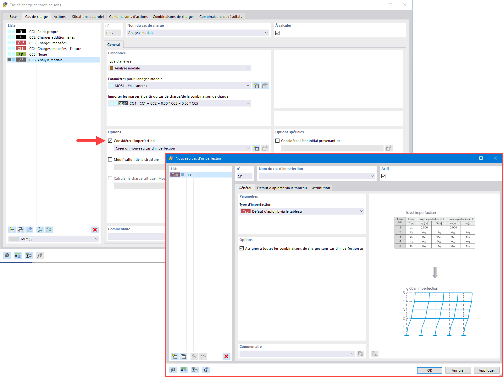 Imperfections applicables dans l’analyse modale