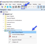 Bouton « Nouveau rapport d’impression » et menu contextuel