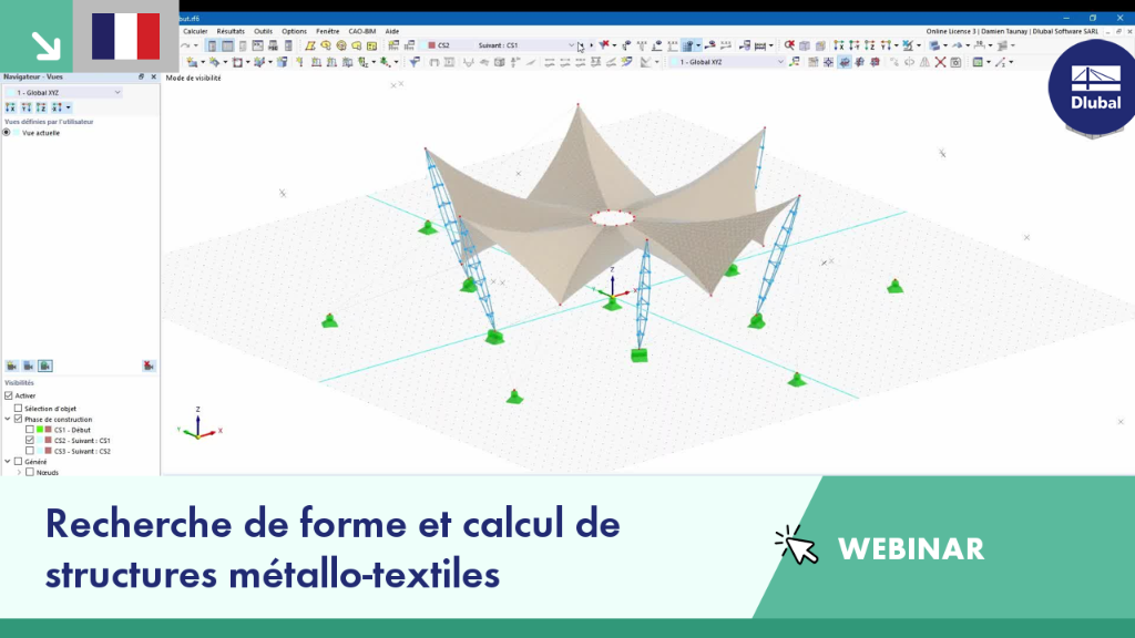 Construction métallique et textile analysée à l'aide de la recherche de forme et des calculs dans RFEM 6.