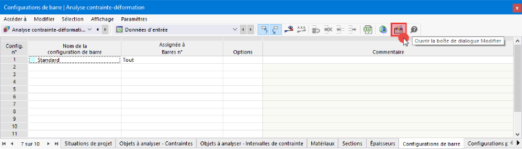 Tableau « Analyse contrainte-déformation »