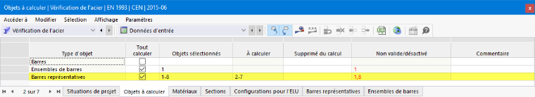 Tableau d’entrée pour les objets à calculer dans la vérification de l’acier | Représentants