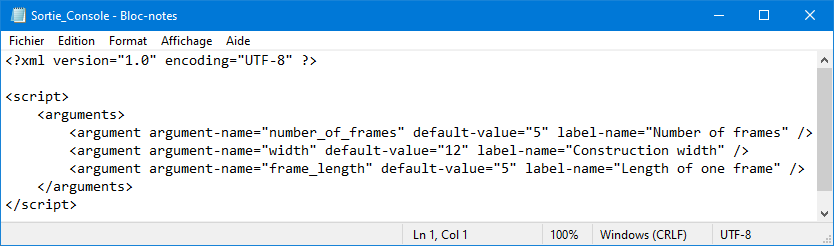 Script XML de la fenêtre d’entrée