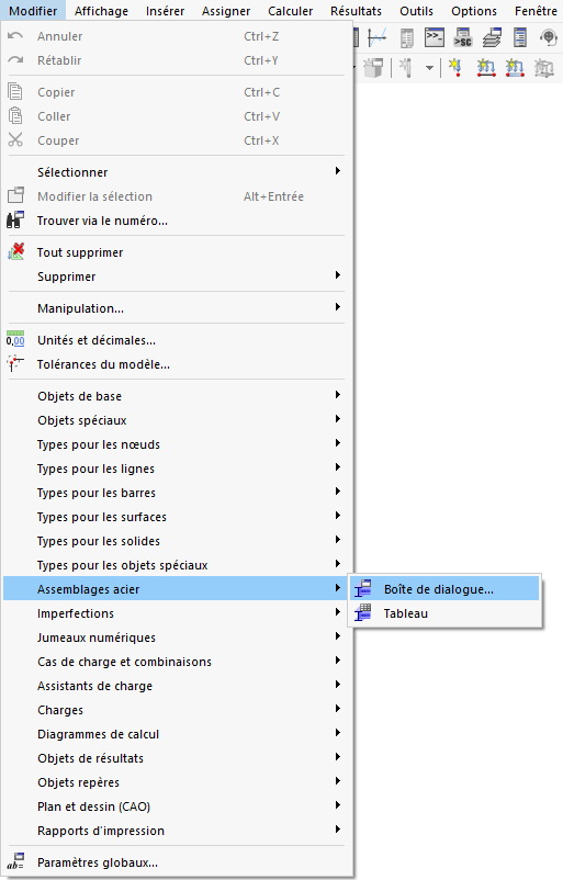 Menu « Modifier »
