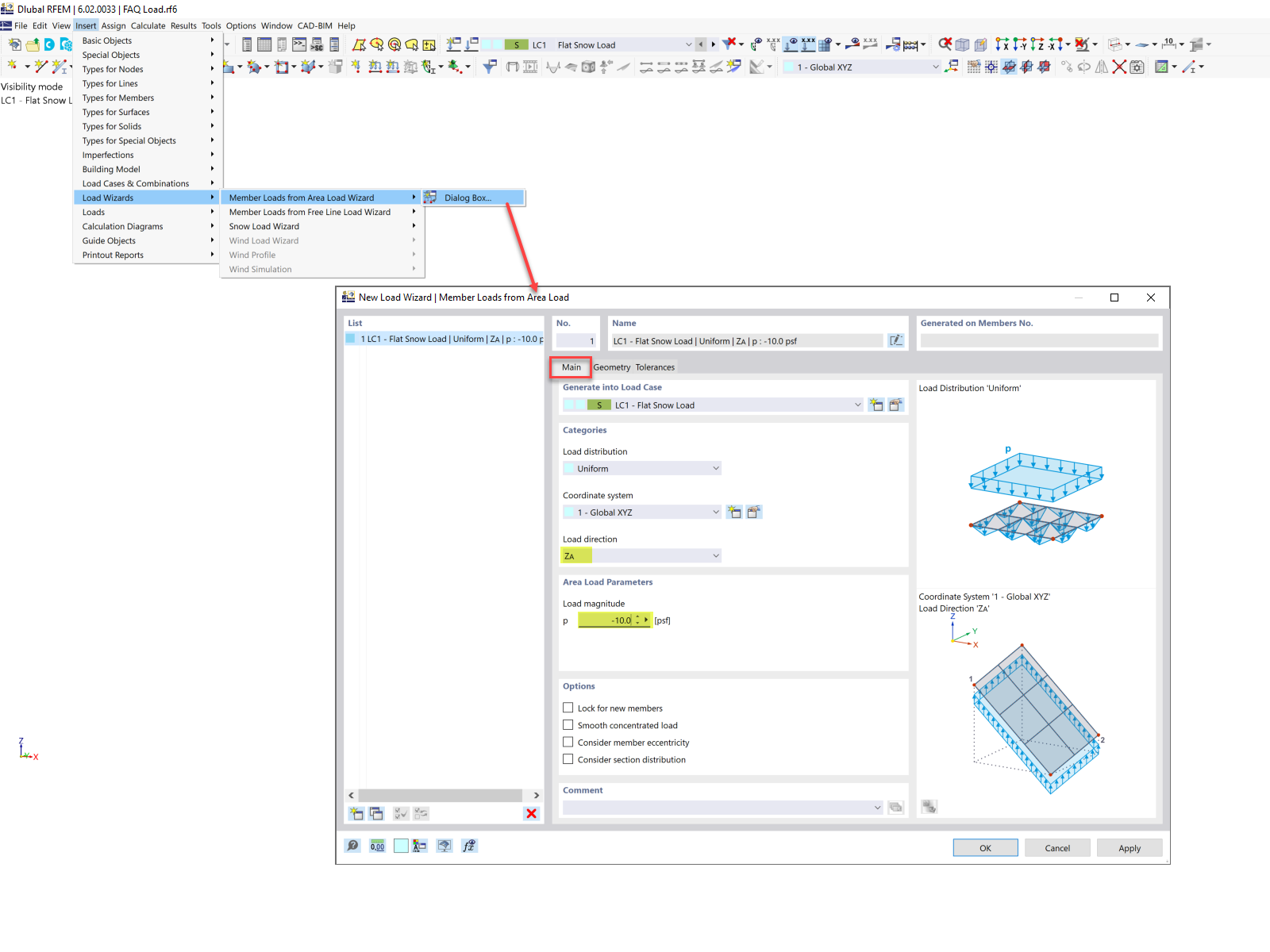 FAQ 005321 | Comment appliquer des charges sur des structures non coplanaires dans RFEM 6 ?