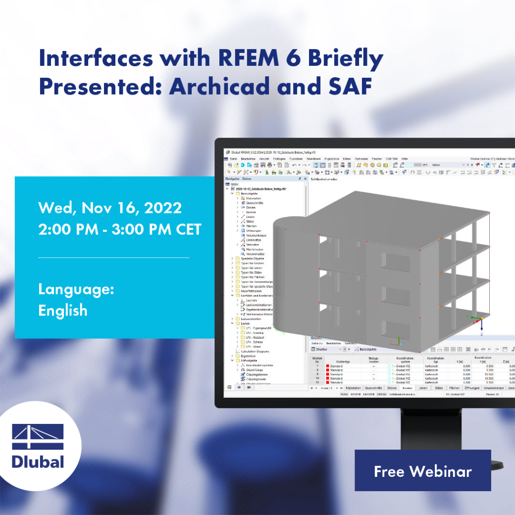 Interfaces avec RFEM 6 présentées brièvement : Archicad et SAF