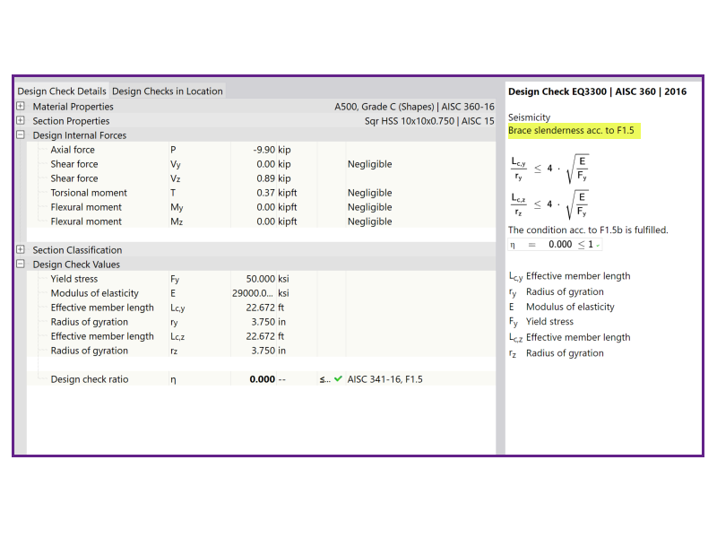 KB 001775 | Vérification des portiques contreventés dans RFEM 6 selon l'AISC 341-16