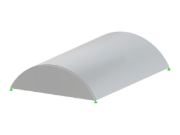 Vue détaillée d'une structure de voûte en berceau semi-cylindrique avec une géométrie de diaphragme définie par la hauteur et le rayon.