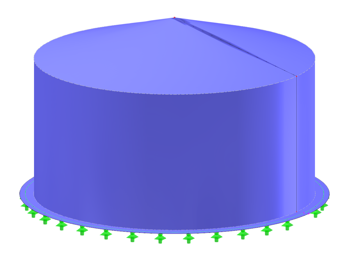 Un silo cylindrique en acier avec une base circulaire et un toit conique, illustrant une conception technique.