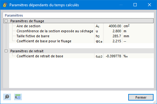 Paramètres calculés dépendant du temps