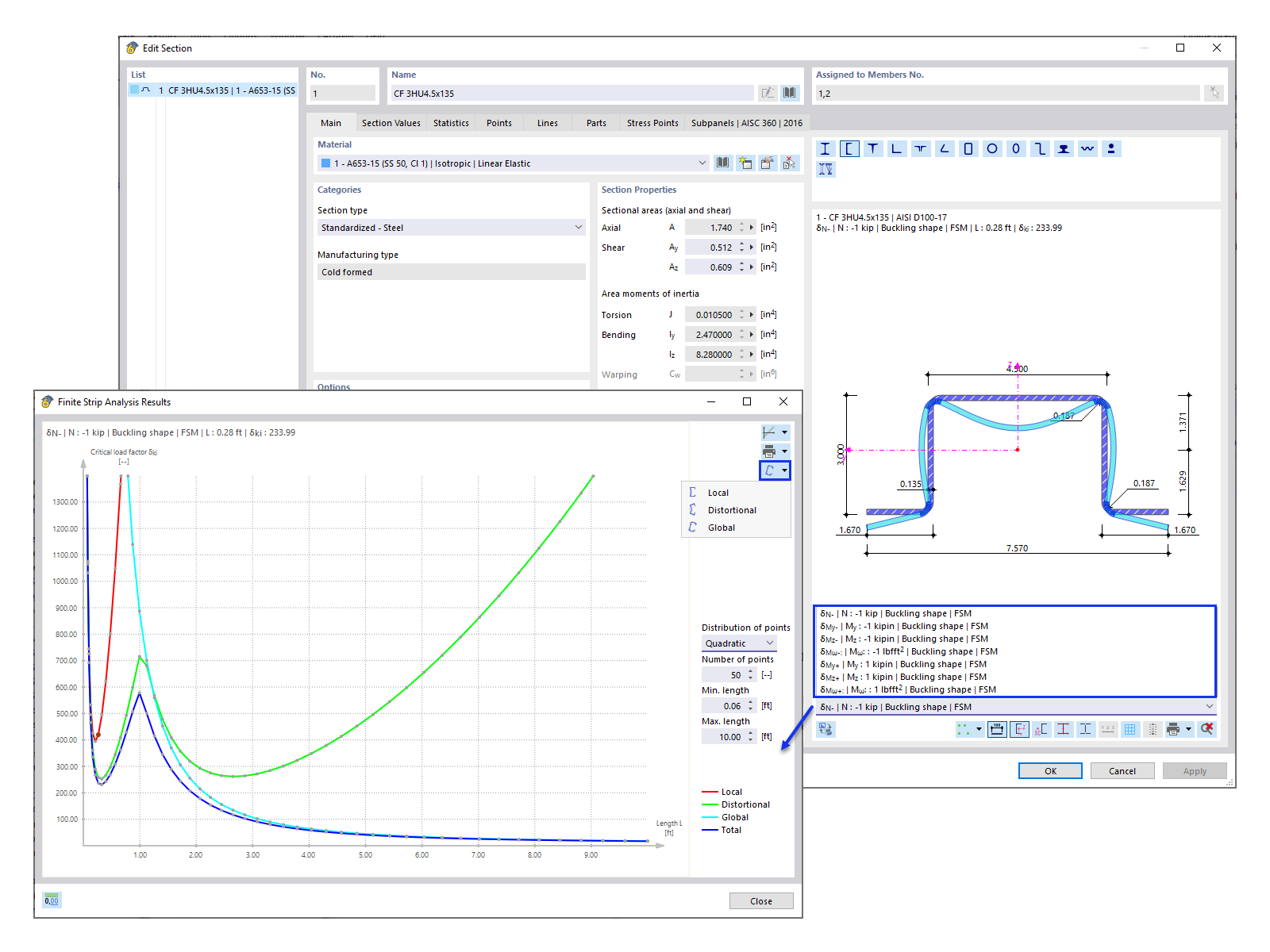 KB 001809 | Vérification de l’acier formé à froid selon l’AISI dans RFEM 6
