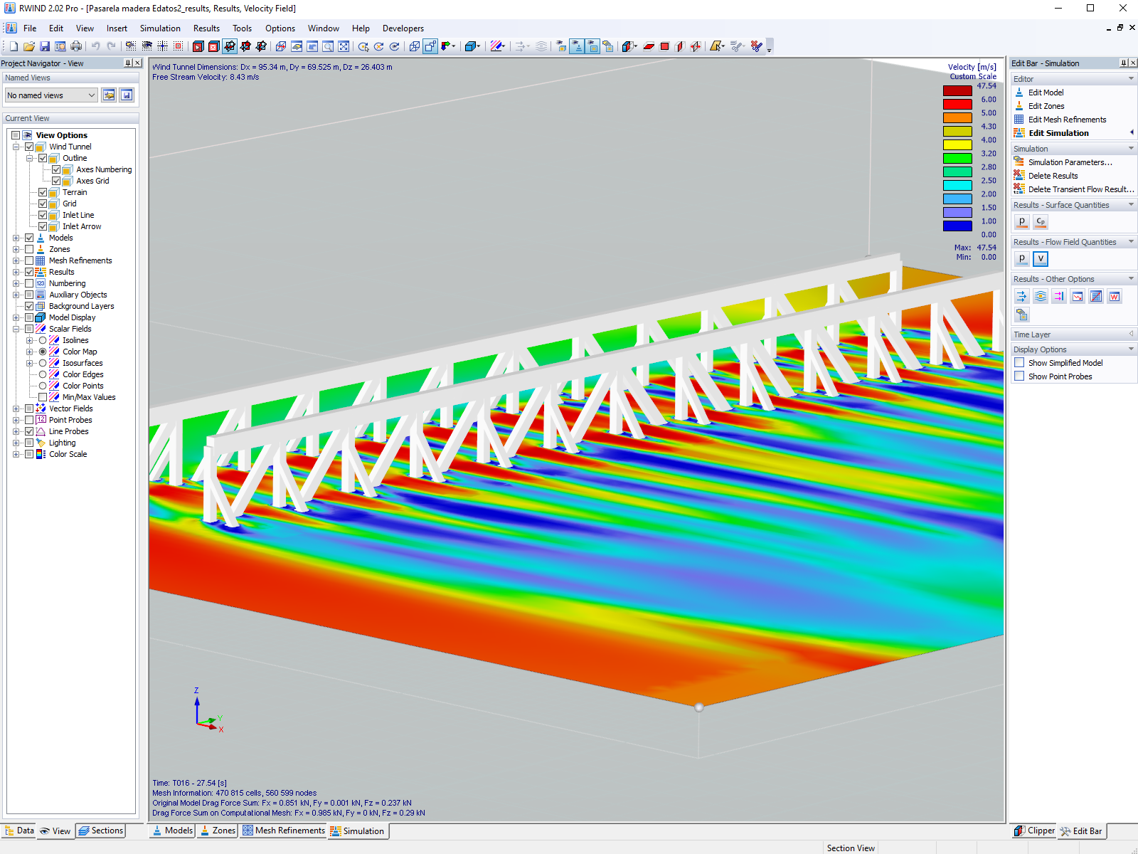Simulation des flux de vent sur un pont