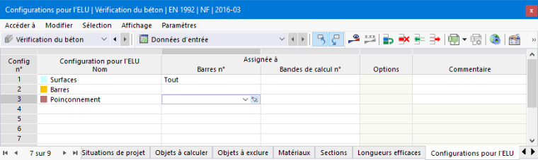 Assignation d'objets à la configuration de calcul dans le tableau
