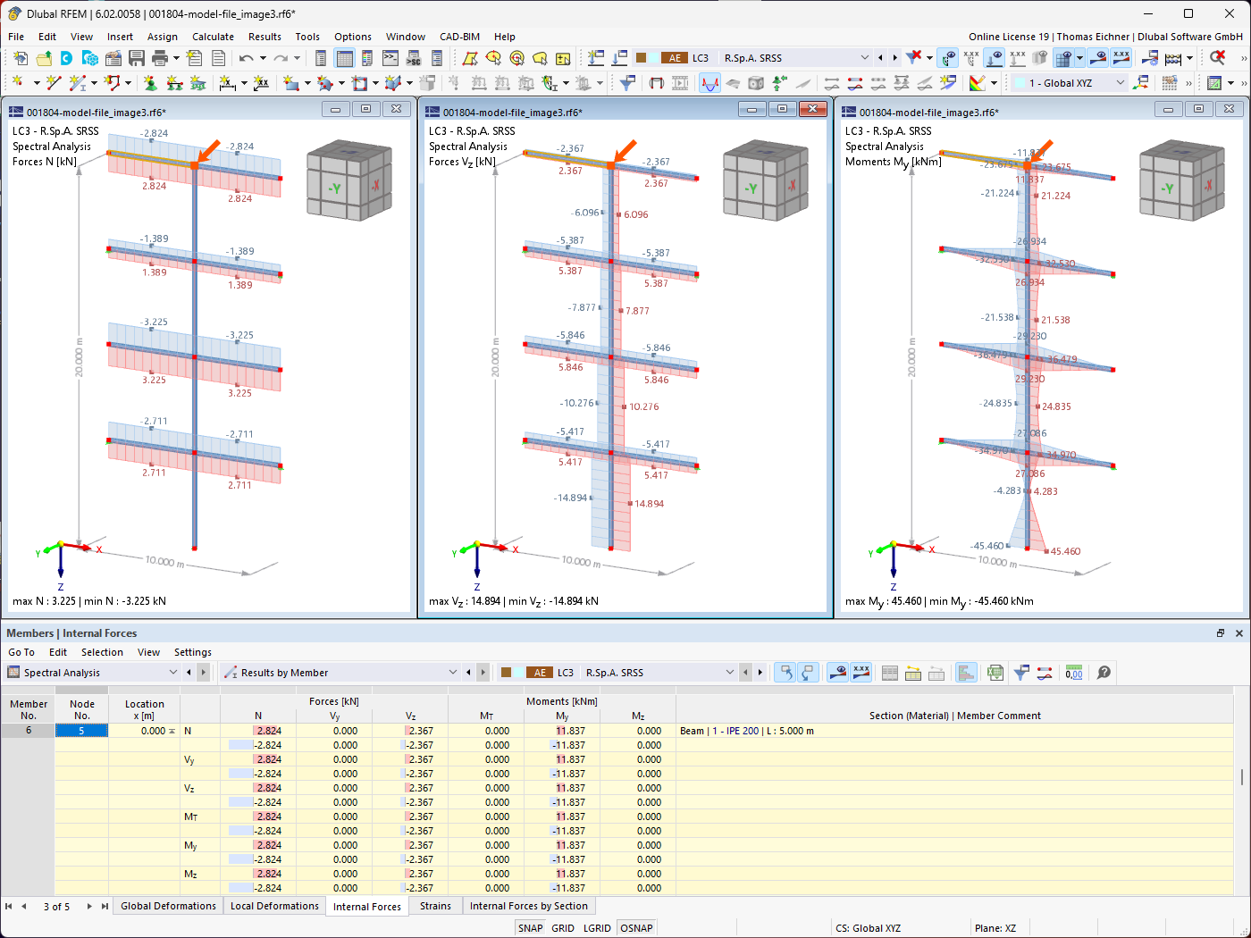 KB 001804 | Superposition des réponses modales en analyse du spectre de réponse à l’aide de la combinaison linéaire équivalente dans RFEM 6 et RSTAB 9