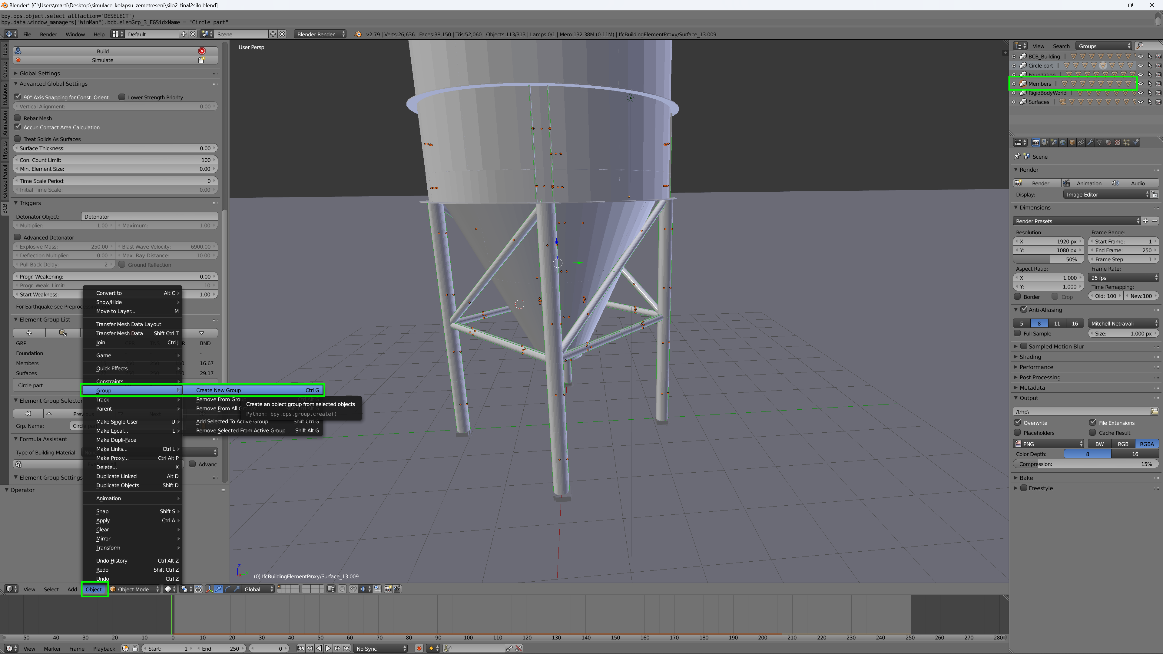 Classification des éléments de modèles dans BCB Blender