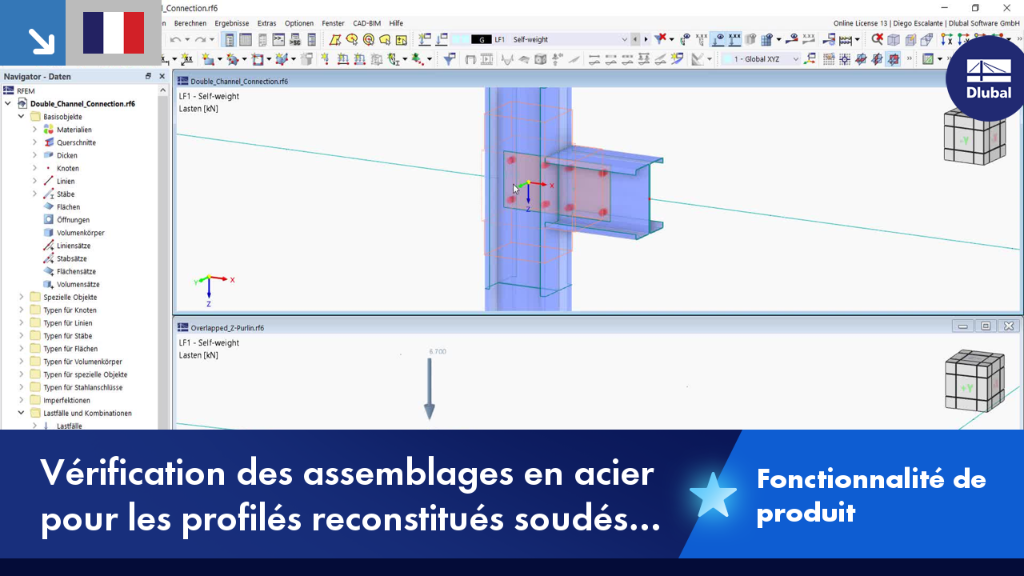 Calcul des assemblages en acier pour les sections composées à paroi mince dans le calcul de structure.