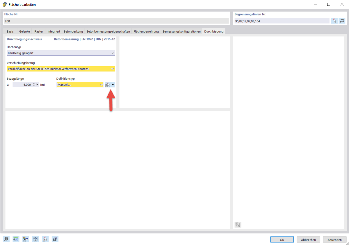 Paramètres de vérification de la flèche