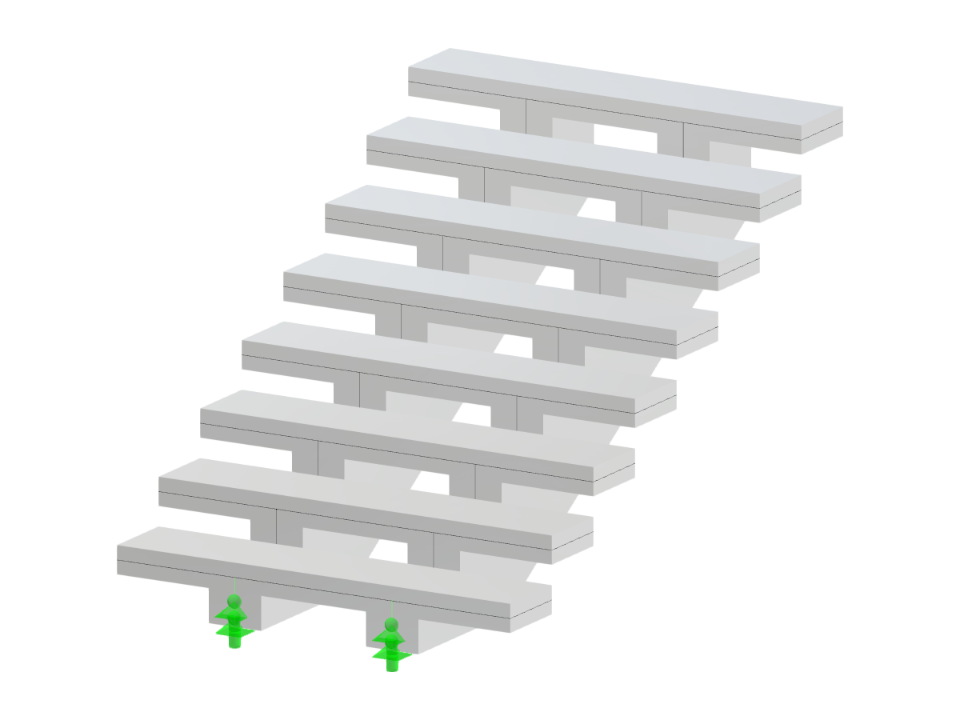 Escalier à volée unique en béton avec un double appui à poutre centrale pour la stabilité et la distribution de charge.