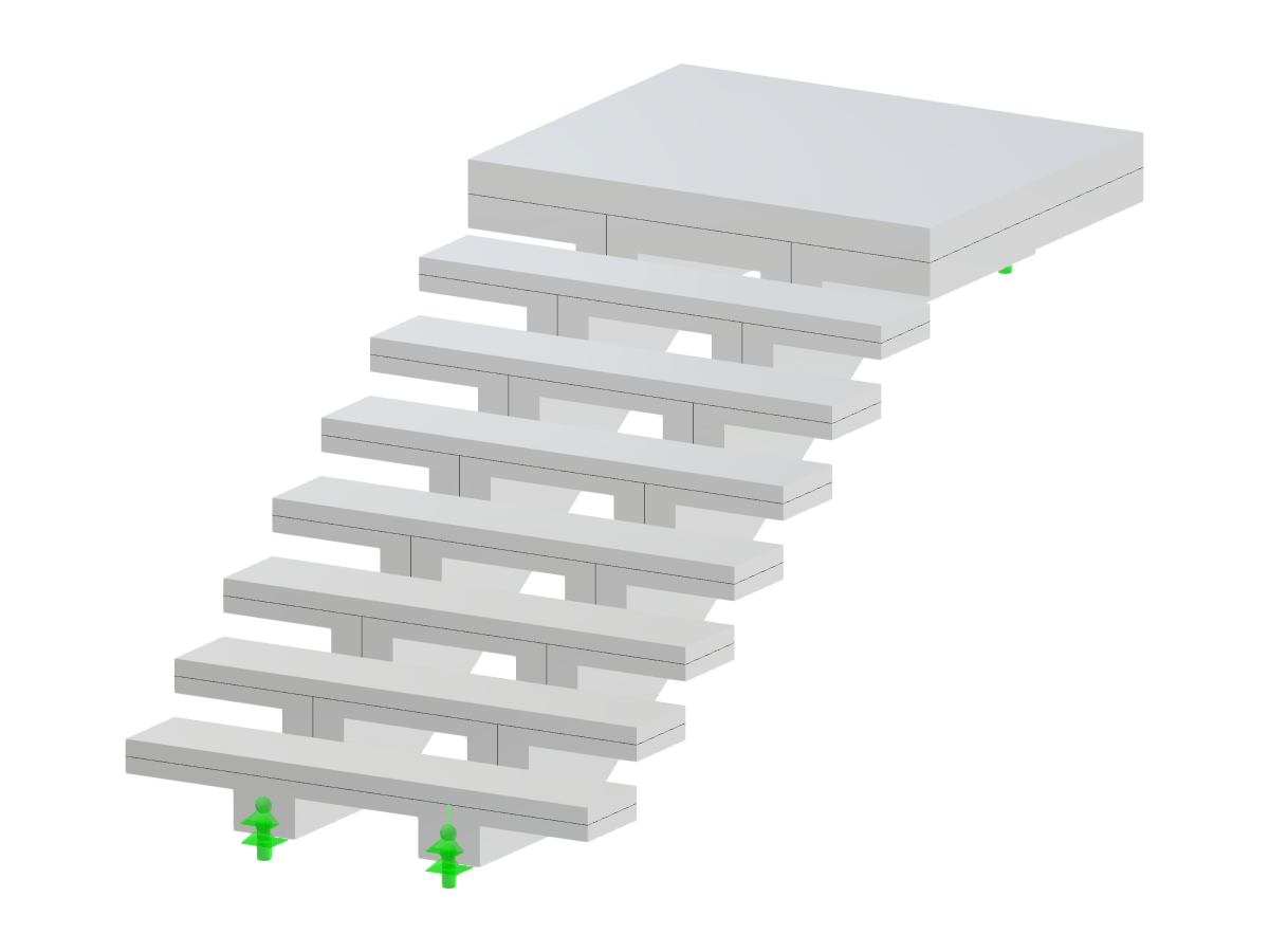 Escalier droit en béton avec deux poutres centrales assurant l'appui et la stabilité.