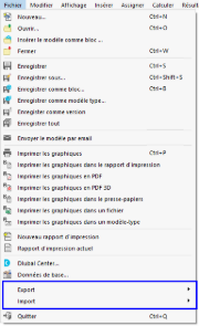 Accès aux interfaces dans le menu « Fichier »