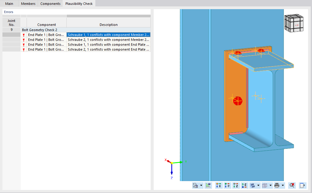 Boulon en collision avec le composant