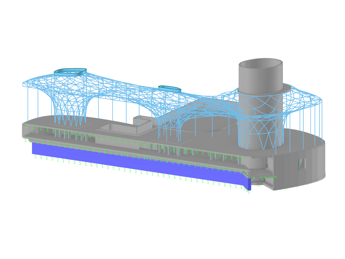 Modèle RFEM de la piscine couverte et extérieure AQUAtherm Straubing | © Baumruck + Oswald