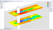Le modèle de simulation examine les effets de détachement des tourbillons derrière des objets étroits et hauts dans les zones urbaines sur les bâtiments environnants.