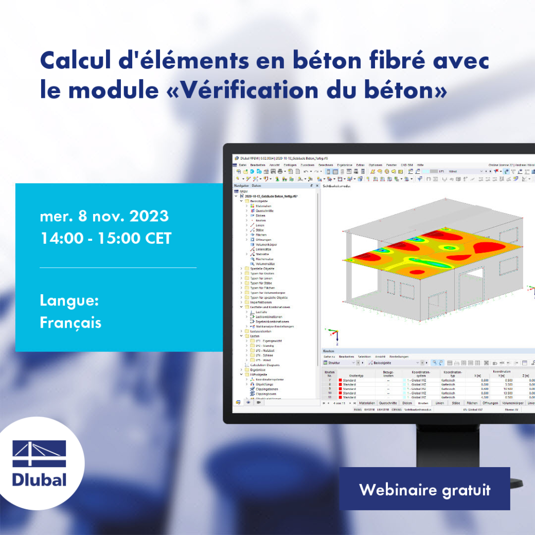 Calcul d'éléments en béton fibré avec le module «Vérification du béton»